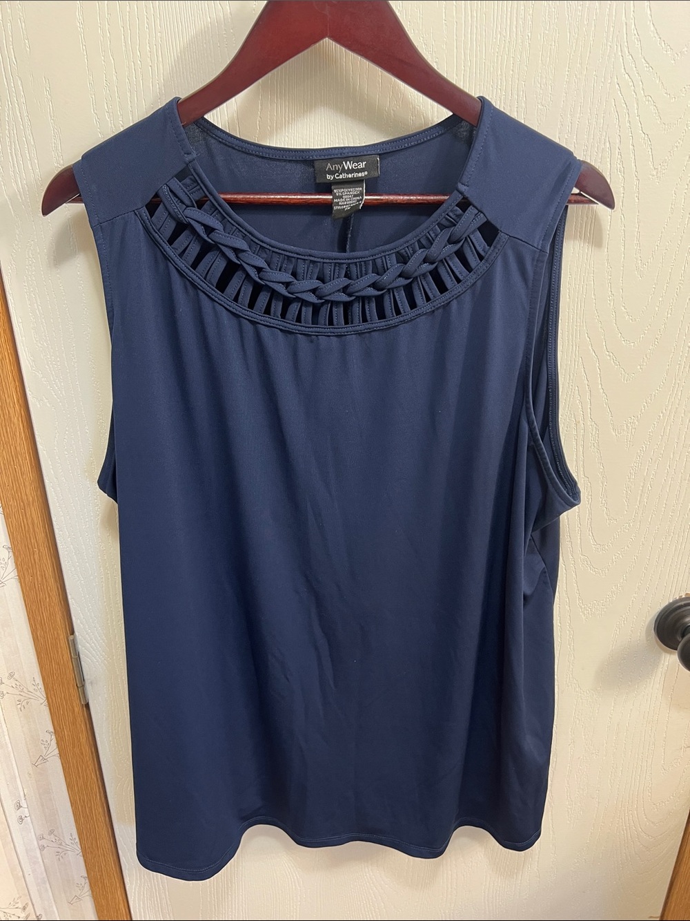 AnyWear by Catherines Navy Sleeveless Tank with Braided Yoke
